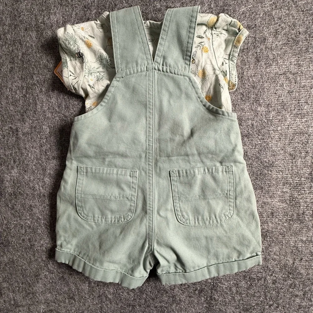 Carhartt Infant 9 Month Shortall Set Bee Floral Bodysuit Green NWT Baby Girl
